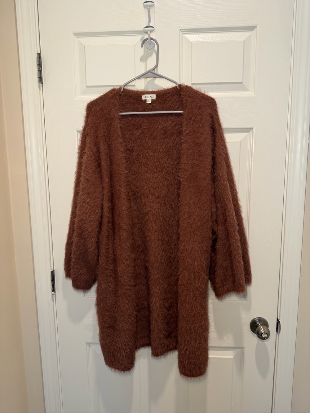 Prima Fuzzy Open-Front Cardigan Sweater in Rust - Picture 1 of 12